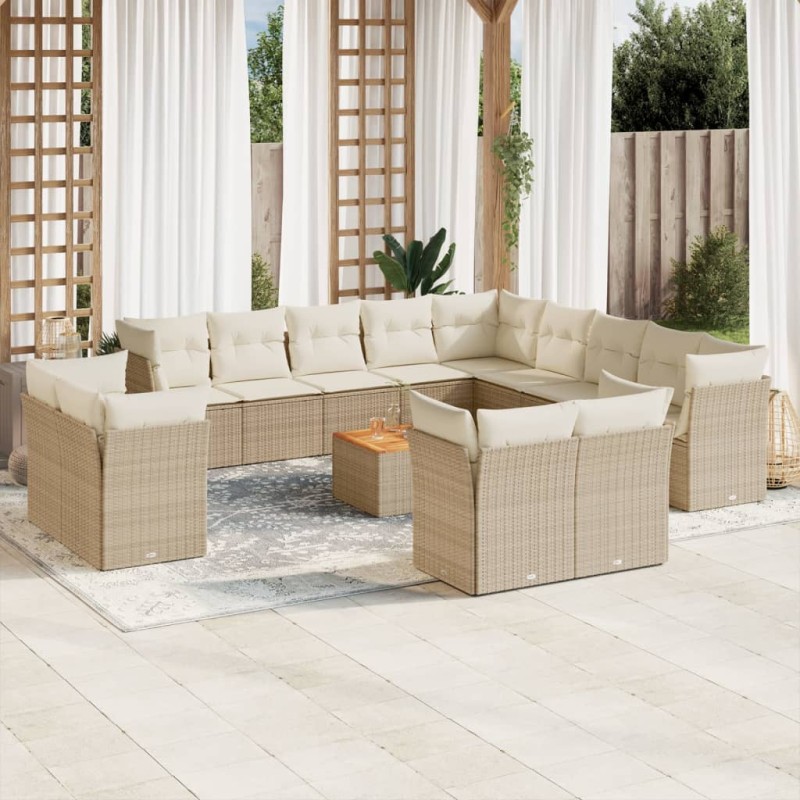 vidaXL Set sofás de jardín 14 pzas con cojines ratán sintético beige vidaXL Set sofás de jardín 14 pzas con cojines ratán sintético beige