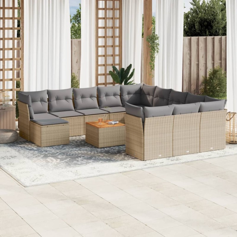 vidaXL Set sofás de jardín con cojines 13 pzas ratán sintético beige vidaXL Set sofás de jardín con cojines 13 pzas ratán sintético beige