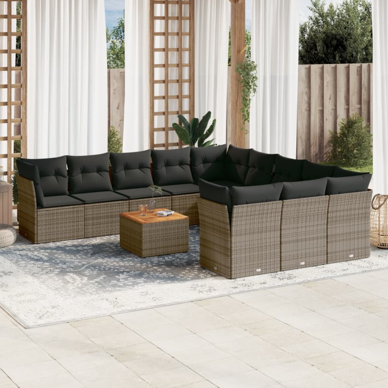 vidaXL Set de sofás de jardín 12 pzas con cojines ratán sintético gris vidaXL Set de sofás de jardín 12 pzas con cojines ratán sintético gris