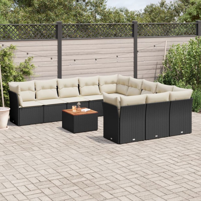 vidaXL Set de sofás de jardín 12 piezas cojines ratán sintético negro vidaXL Set de sofás de jardín 12 piezas cojines ratán sintético negro