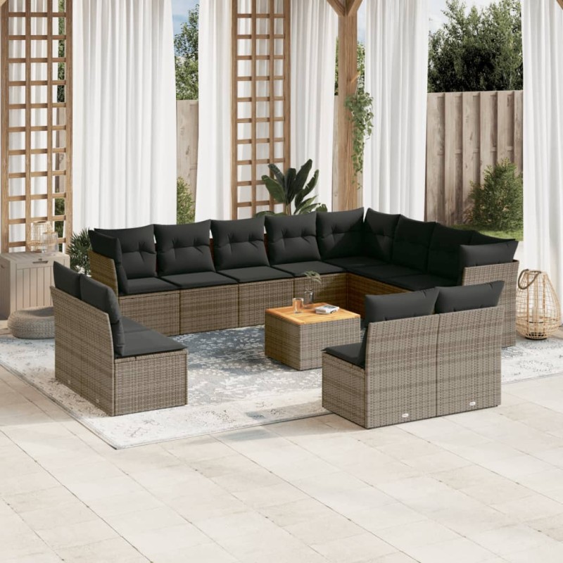vidaXL Set sofás de jardín con cojines 13 piezas ratán sintético gris vidaXL Set sofás de jardín con cojines 13 piezas ratán sintético gris