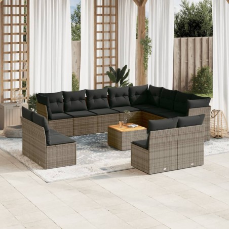 vidaXL Set sofás de jardín con cojines 13 piezas ratán sintético gris