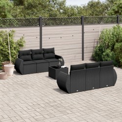 vidaXL Set de comedor de jardín 7 pzas y cojines ratán sintético negro