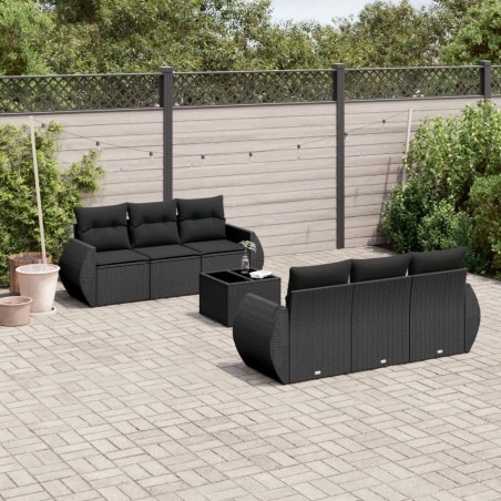 vidaXL Set de comedor de jardín 7 pzas y cojines ratán sintético negro