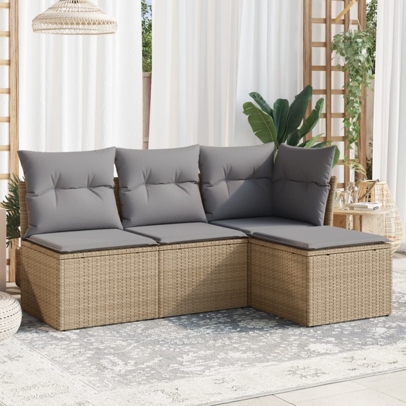 vidaXL Juego de sofás jardín con cojines 4 pzas ratán sintético beige vidaXL Juego de sofás jardín con cojines 4 pzas ratán sintético beige