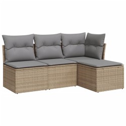 vidaXL Juego de sofás jardín con cojines 4 pzas ratán sintético beige