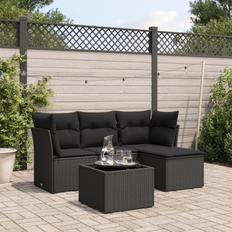 vidaXL Set de muebles de jardín 5 pzas y cojines ratán sintético negro