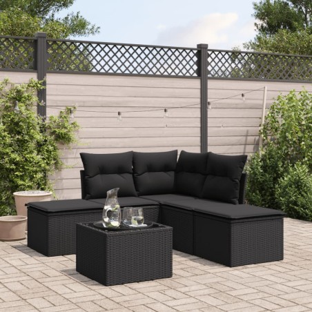 vidaXL Set de sofás de jardín 6 piezas y cojines ratán sintético negro