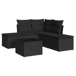 vidaXL Set de sofás de jardín 6 piezas y cojines ratán sintético negro