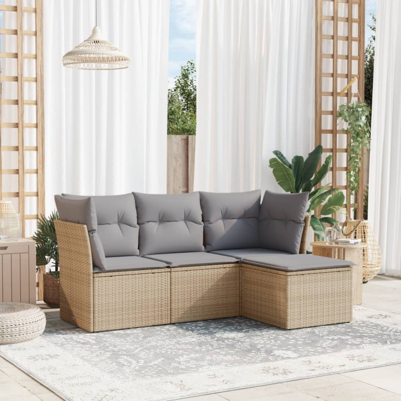 vidaXL Juego de sofás jardín con cojines 4 pzas ratán sintético beige vidaXL Juego de sofás jardín con cojines 4 pzas ratán sintético beige