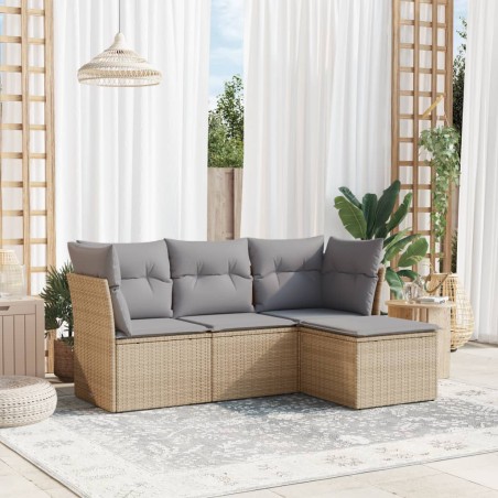 vidaXL Juego de sofás jardín con cojines 4 pzas ratán sintético beige