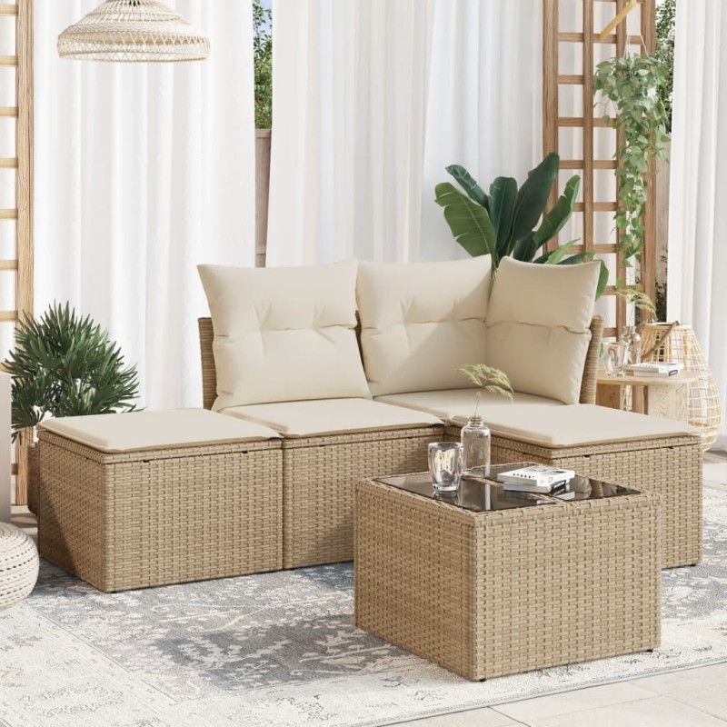 vidaXL Juego de sofás jardín con cojines 5 pzas ratán sintético beige vidaXL Juego de sofás jardín con cojines 5 pzas ratán sintético beige