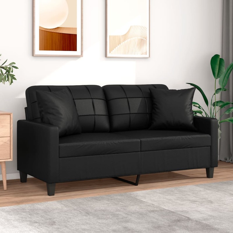 vidaXL Sofá de 2 plazas con cojines cuero sintético negro 140 cm vidaXL Sofá de 2 plazas con cojines cuero sintético negro 140 cm