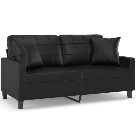 vidaXL Sofá de 2 plazas con cojines cuero sintético negro 140 cm