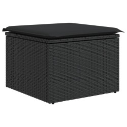 vidaXL Taburete de jardín de ratán sintético negro y cojín 55x55x37cm
