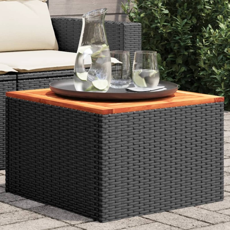 vidaXL Mesa de jardín de madera de acacia y ratán PE negro 55x55x37 cm vidaXL Mesa de jardín de madera de acacia y ratán PE negro 55x55x37 cm