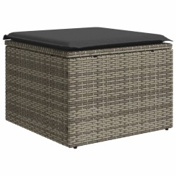 vidaXL Taburete de jardín con cojín ratán sintético gris 55x55x37cm