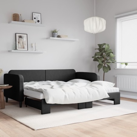 vidaXL Sofá cama nido con colchón tela negro 90x190 cm