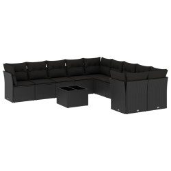 vidaXL Set de sofás de jardín 11 pzas y cojines ratán sintético negro
