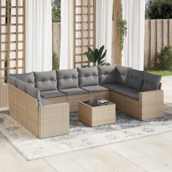 vidaXL Juego de sofás jardín con cojines beige 10 pzas ratán sintético