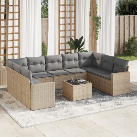 vidaXL Juego de sofás jardín con cojines beige 10 pzas ratán sintético
