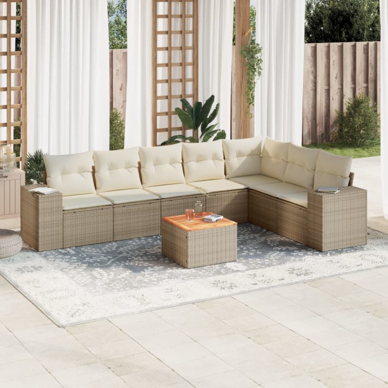vidaXL Juego de sofás de jardín con cojines beige 8 pzas ratán PE vidaXL Juego de sofás de jardín con cojines beige 8 pzas ratán PE