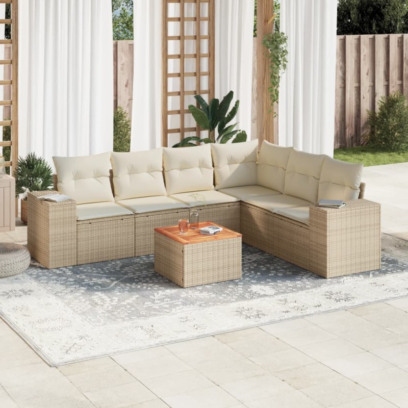 vidaXL Set sofás de jardín 7 piezas y cojines ratán sintético beige vidaXL Set sofás de jardín 7 piezas y cojines ratán sintético beige