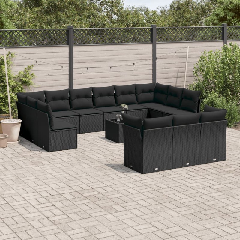 vidaXL Set sofás de jardín 14 pzas con cojines ratán sintético negro vidaXL Set sofás de jardín 14 pzas con cojines ratán sintético negro