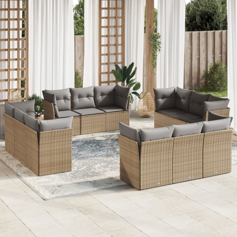 vidaXL Set de sofás de jardín 12 pzas y cojines ratán sintético marrón vidaXL Set de sofás de jardín 12 pzas y cojines ratán sintético marrón