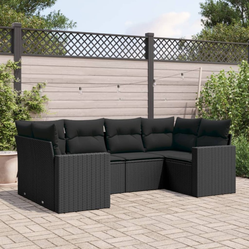 vidaXL Set de sofás de jardín 6 piezas y cojines ratán sintético negro vidaXL Set de sofás de jardín 6 piezas y cojines ratán sintético negro