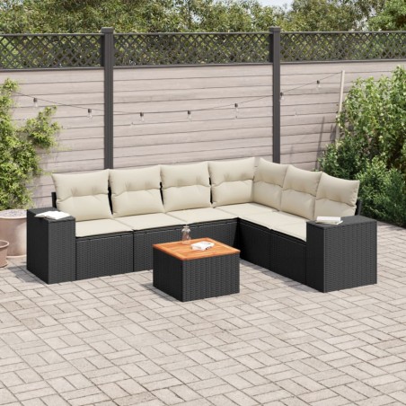vidaXL Set de comedor de jardín 7 pzas y cojines ratán sintético negro