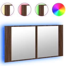 vidaXL Armario espejo de baño LED acrílico marrón roble 90x12x45 cm