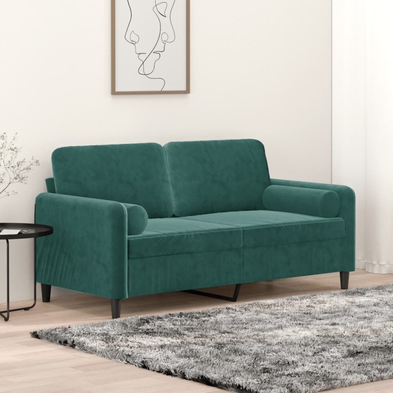 vidaXL Sofá de 2 plazas con cojines terciopelo verde oscuro 140 cm vidaXL Sofá de 2 plazas con cojines terciopelo verde oscuro 140 cm