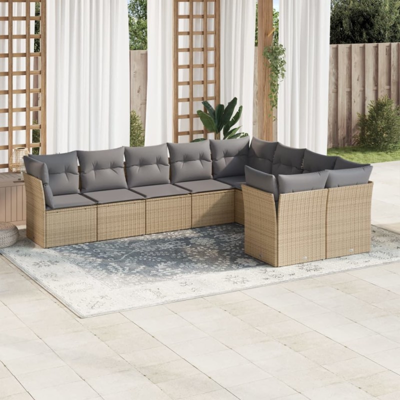 vidaXL Set de sofás de jardín 9 pzas con cojines ratán sintético beige vidaXL Set de sofás de jardín 9 pzas con cojines ratán sintético beige