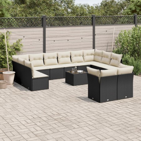 vidaXL Set de sofás de jardín y cojines 13 pzas ratán sintético negro