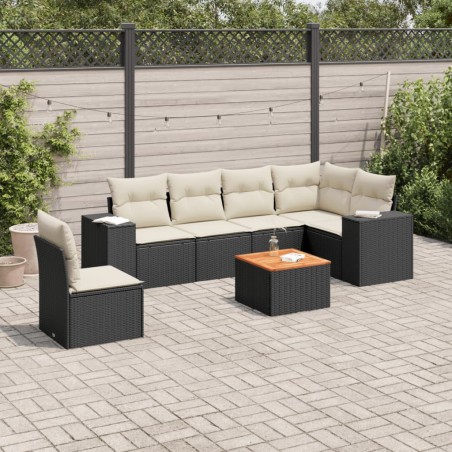 vidaXL Set de comedor de jardín 7 pzas y cojines ratán sintético negro
