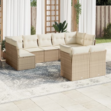 vidaXL Set de sofás de jardín 9 pzas con cojines ratán sintético beige