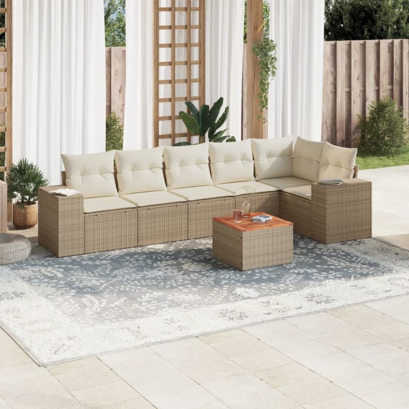 vidaXL Set sofás de jardín 7 piezas y cojines ratán sintético beige vidaXL Set sofás de jardín 7 piezas y cojines ratán sintético beige
