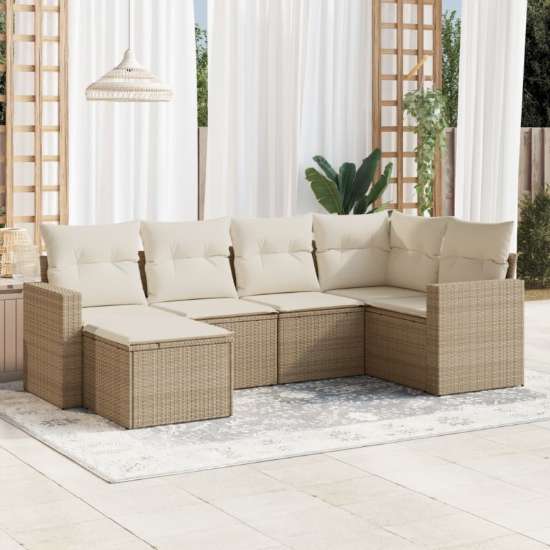 vidaXL Juego de sofás jardín con cojines 6 pzas ratán sintético beige vidaXL Juego de sofás jardín con cojines 6 pzas ratán sintético beige