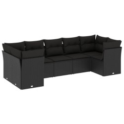 vidaXL Set de comedor de jardín 7 pzas y cojines ratán sintético negro