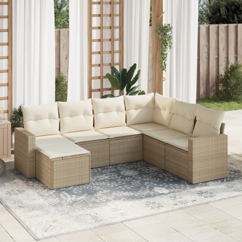 vidaXL Set sofás de jardín 7 piezas y cojines ratán sintético beige vidaXL Set sofás de jardín 7 piezas y cojines ratán sintético beige