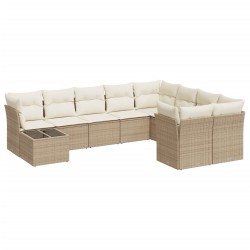 vidaXL Juego de sofás jardín con cojines beige 10 pzas ratán sintético