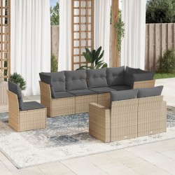 vidaXL Juego de sofás de jardín con cojines beige 8 pzas ratán PE