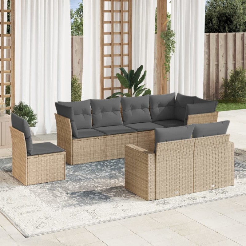 vidaXL Juego de sofás de jardín con cojines beige 8 pzas ratán PE vidaXL Juego de sofás de jardín con cojines beige 8 pzas ratán PE