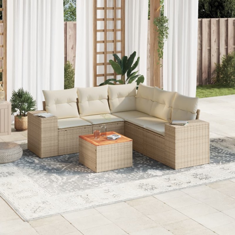 vidaXL Juego de sofás jardín con cojines 6 pzas ratán sintético beige
