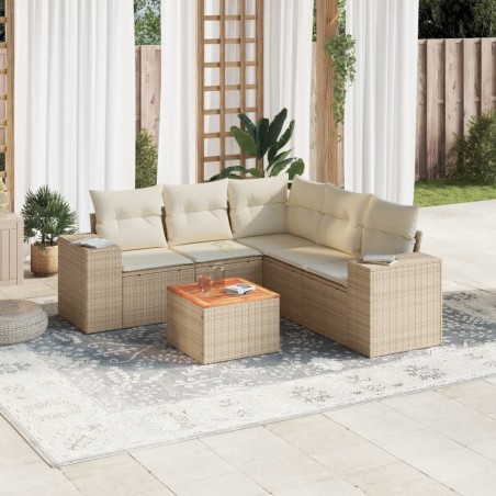 vidaXL Juego de sofás jardín con cojines 6 pzas ratán sintético beige