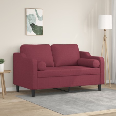 vidaXL Sofá de 2 plazas con cojines tela rojo tinto 120 cm