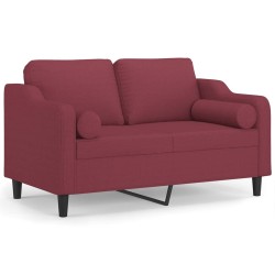 vidaXL Sofá de 2 plazas con cojines tela rojo tinto 120 cm