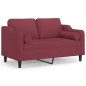 vidaXL Sofá de 2 plazas con cojines tela rojo tinto 120 cm