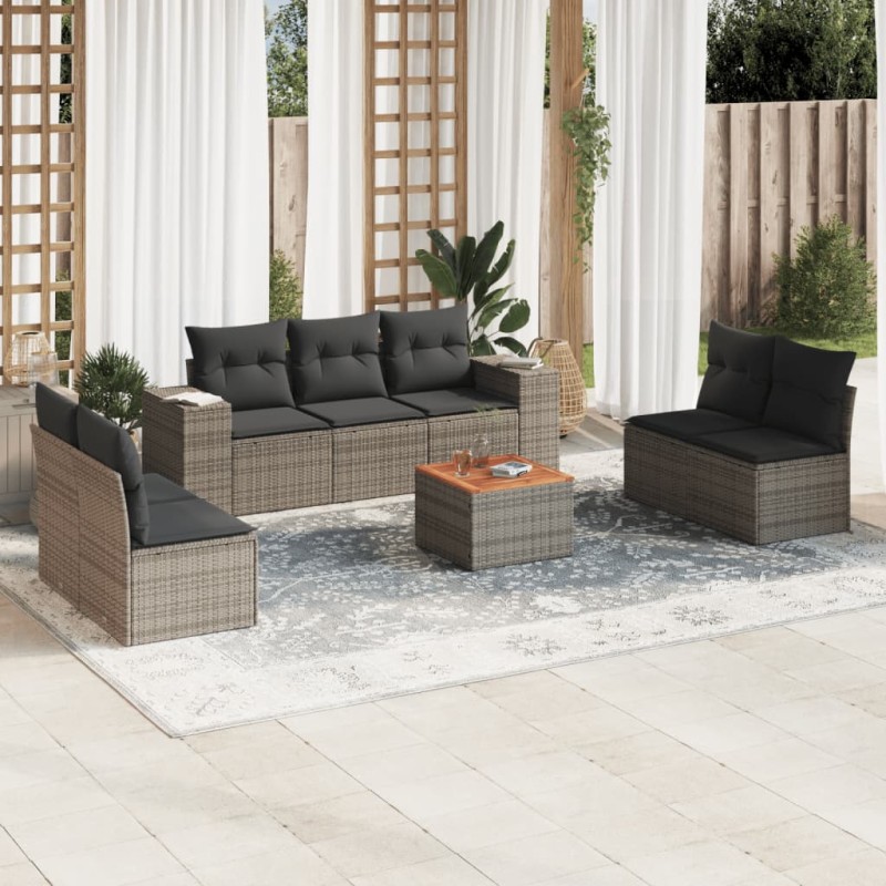 vidaXL Set de sofás de jardín 8 pzas y cojines ratán sintético gris vidaXL Set de sofás de jardín 8 pzas y cojines ratán sintético gris